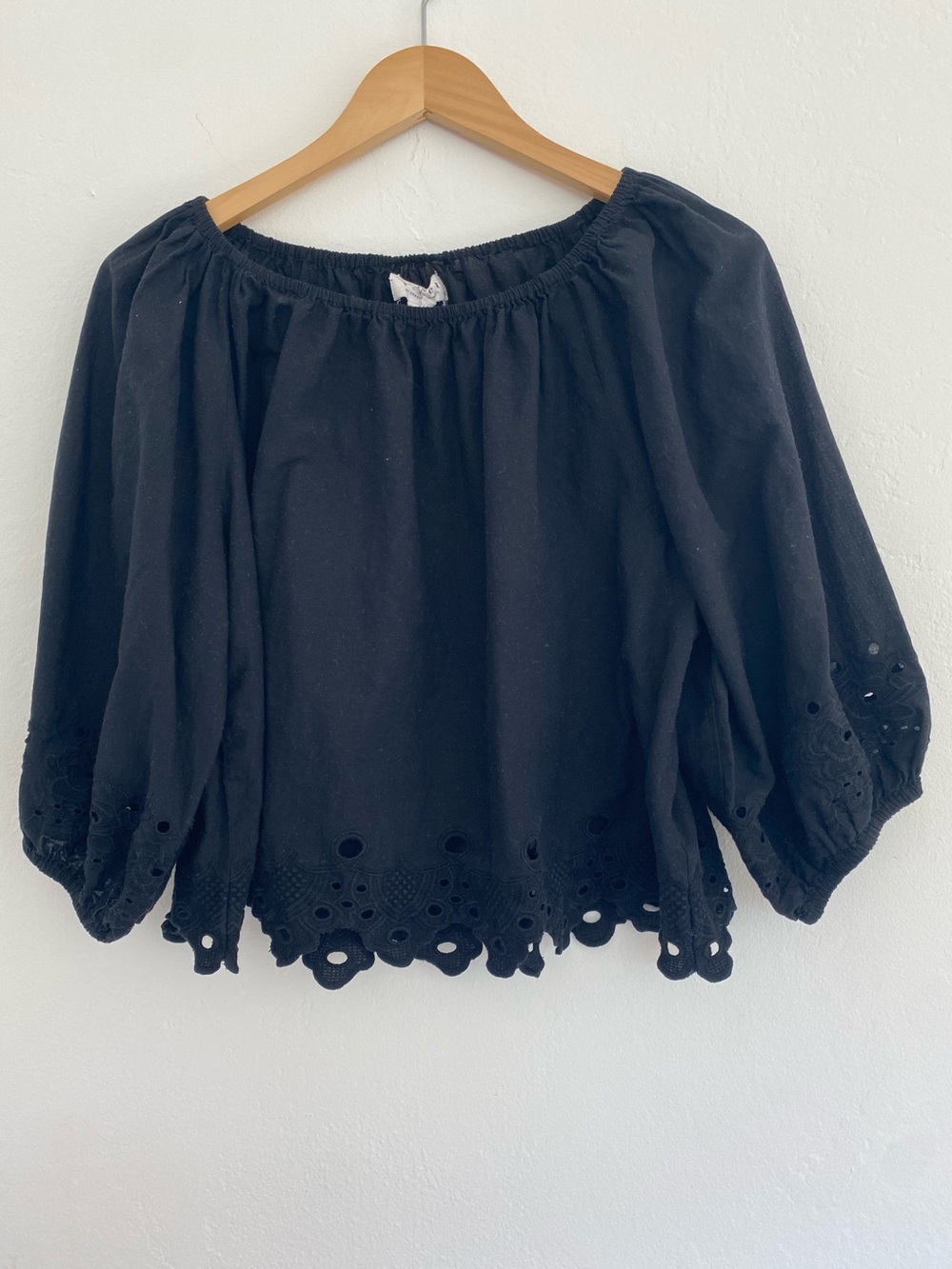Velvet by Graham & Spencer Abigail Schiffli Eyelet Blouse Black